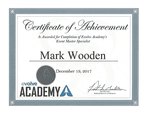 Mark Wooden Evolve Academy Certification for Barco Event Master gear