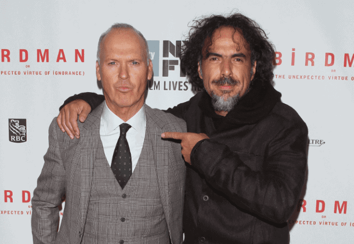 Director Alejandro Iñárritu with his "Birdman" star Michael Keaton