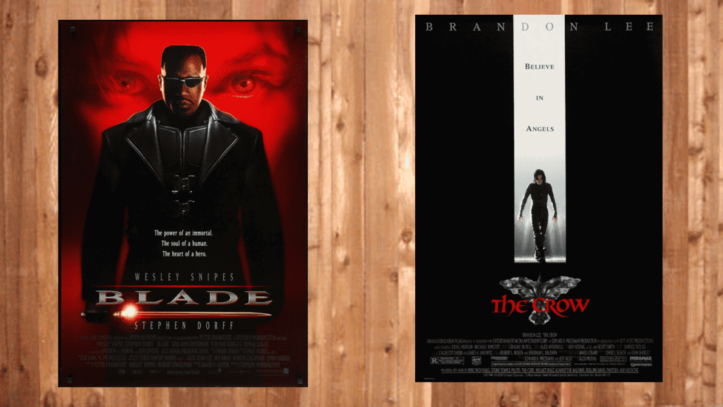 Wesley Snipes as Blade and the poster for "The Crow"