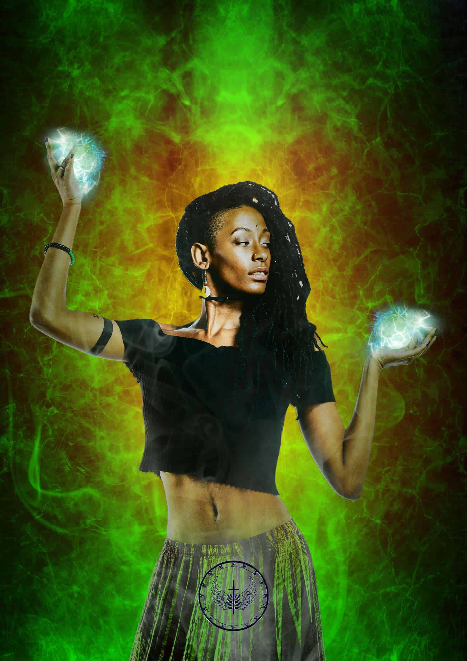 sexy African woman wielding magic